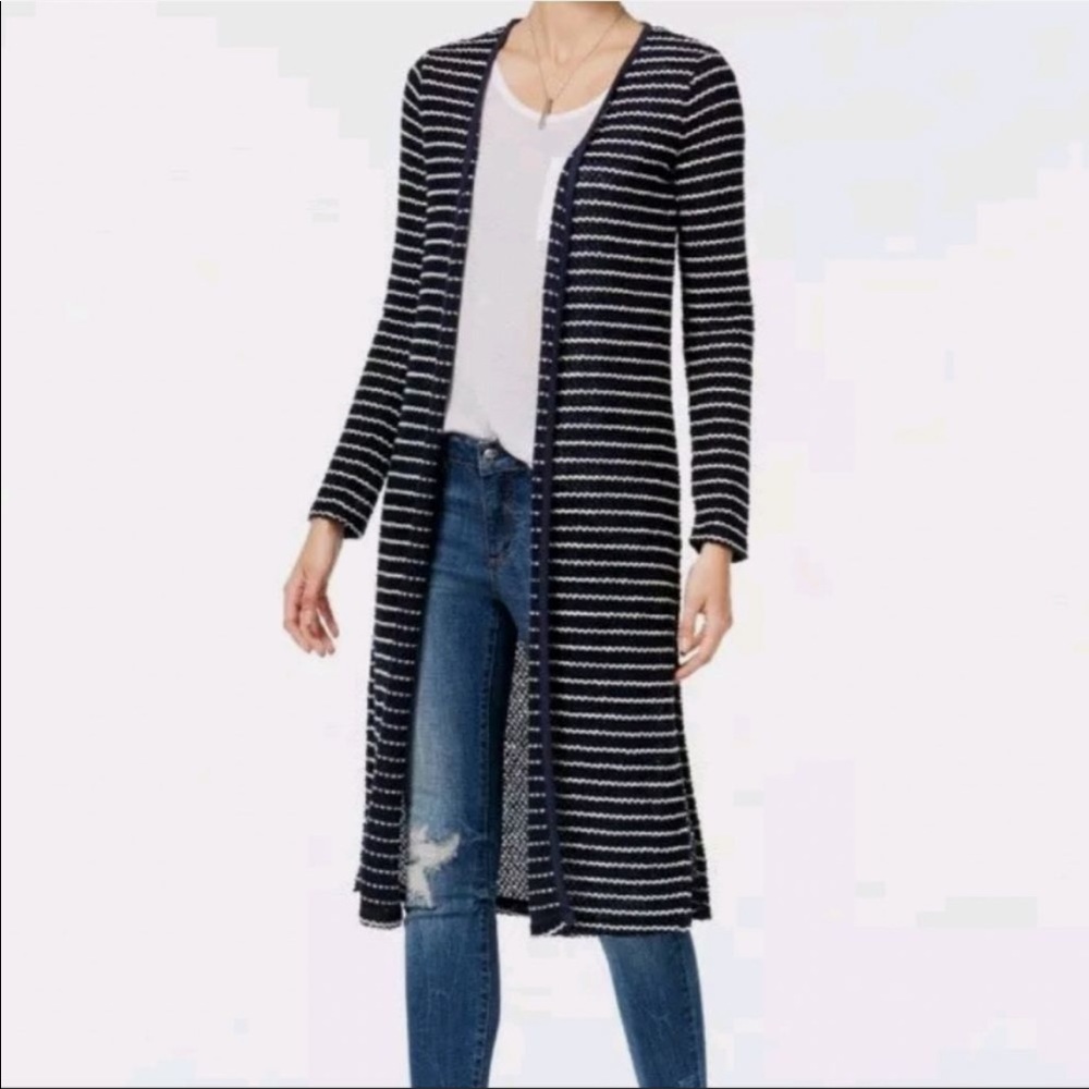 Navy White Striped Long Cardigan Duster Chelsea Sky
